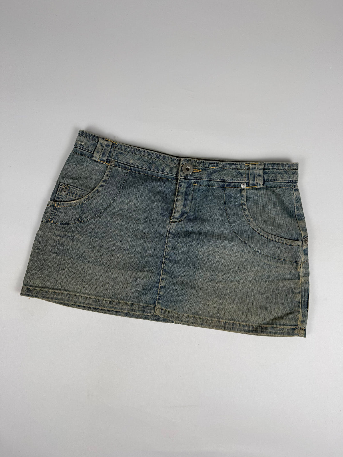 Blue denim low rise mini skirt (L)