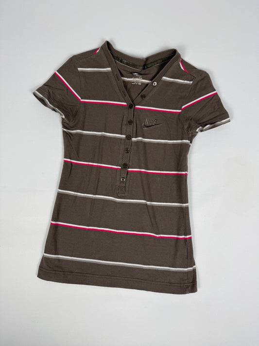 Brown striped polo tee (M)