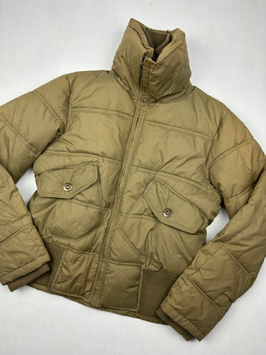 Beige zip up biker puffer jacket (S/M)