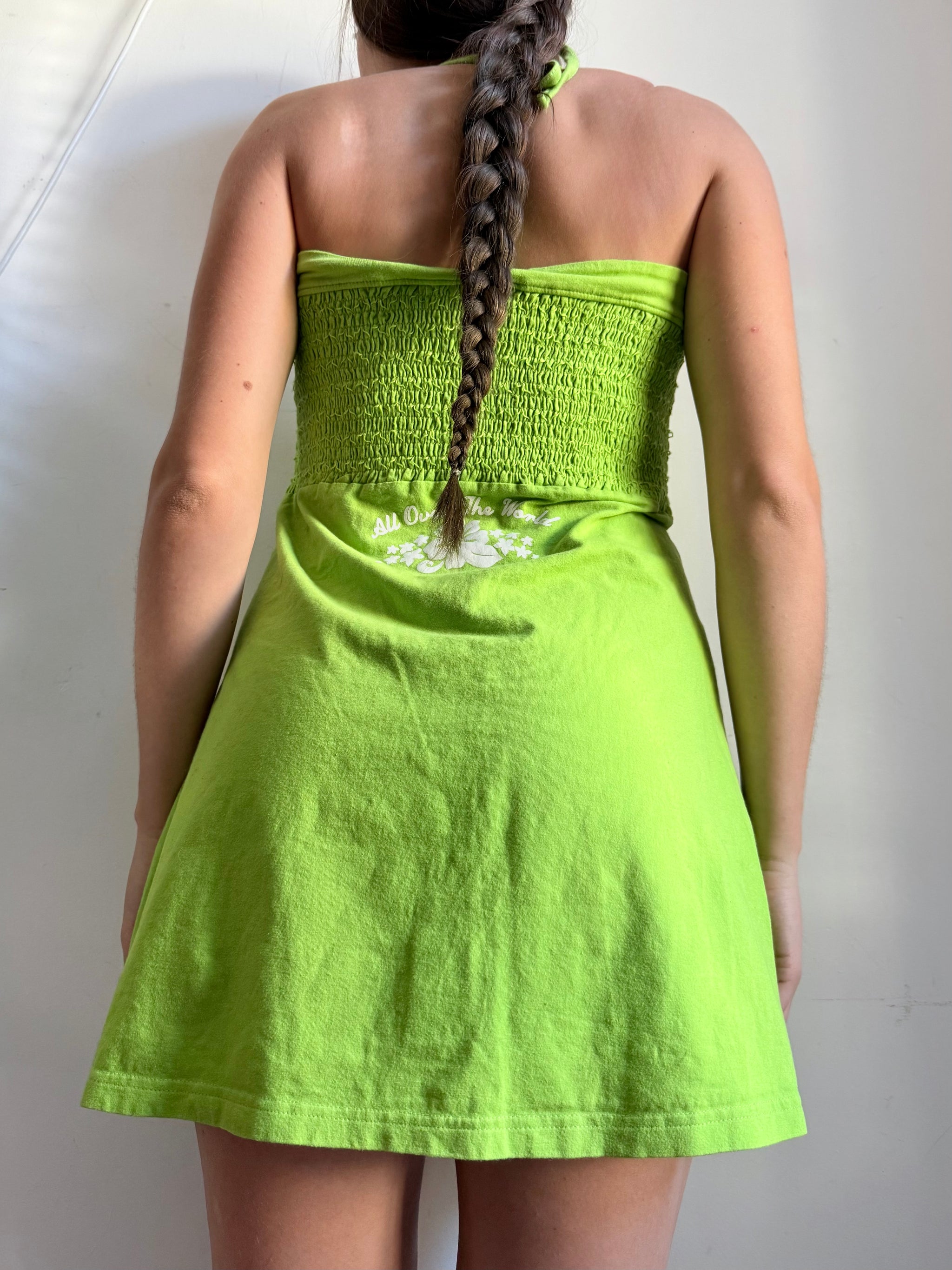 Green backless tie up mini dress (M)