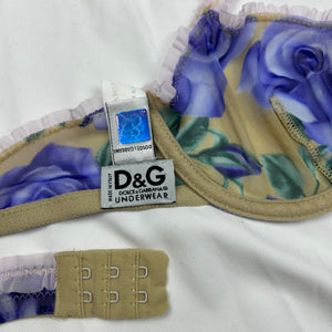 Purple floral mesh balcony vintage bra (100B)