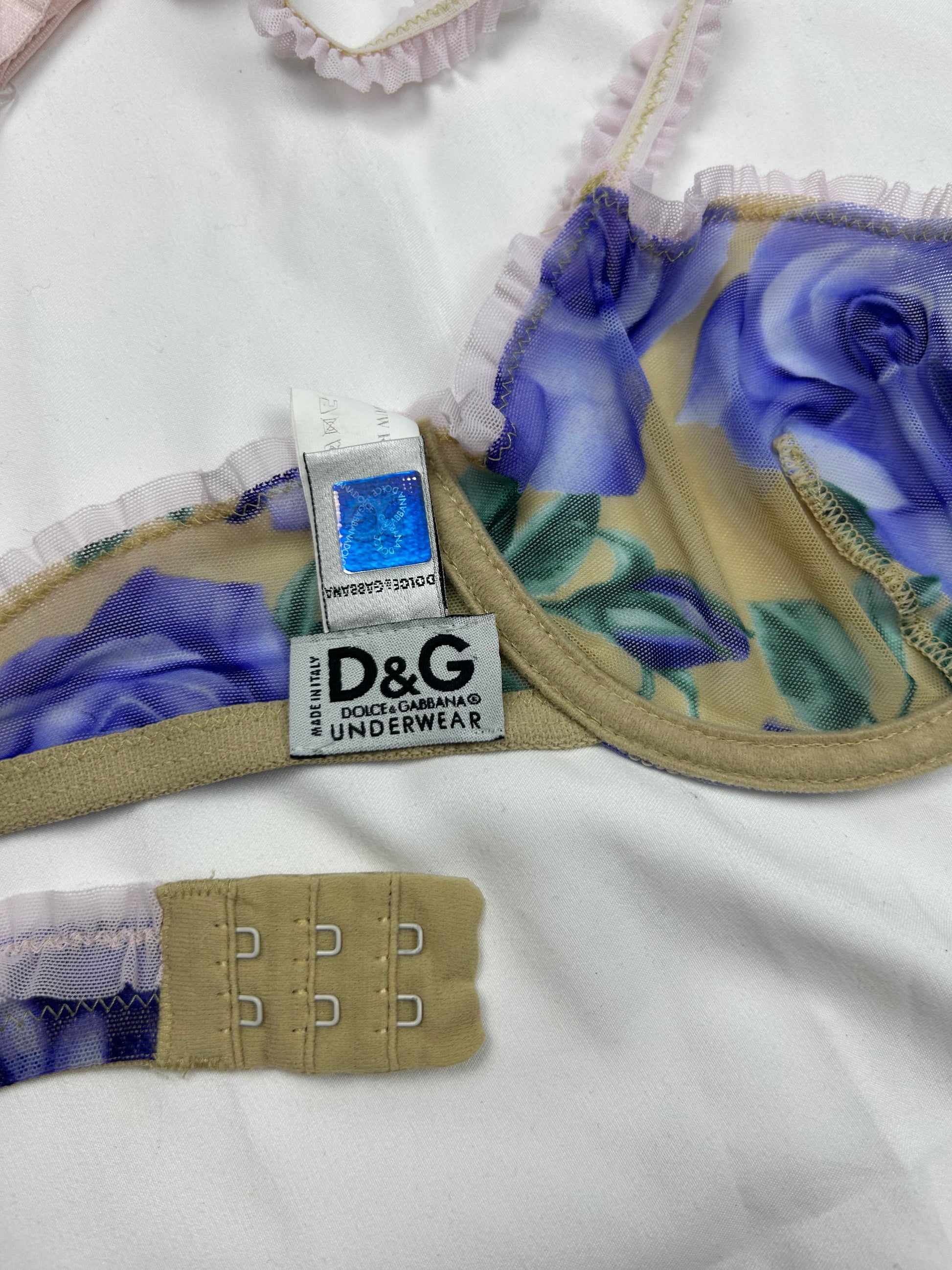 Purple floral mesh balcony vintage bra (100B)