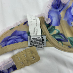 Purple floral mesh balcony vintage bra (100B)