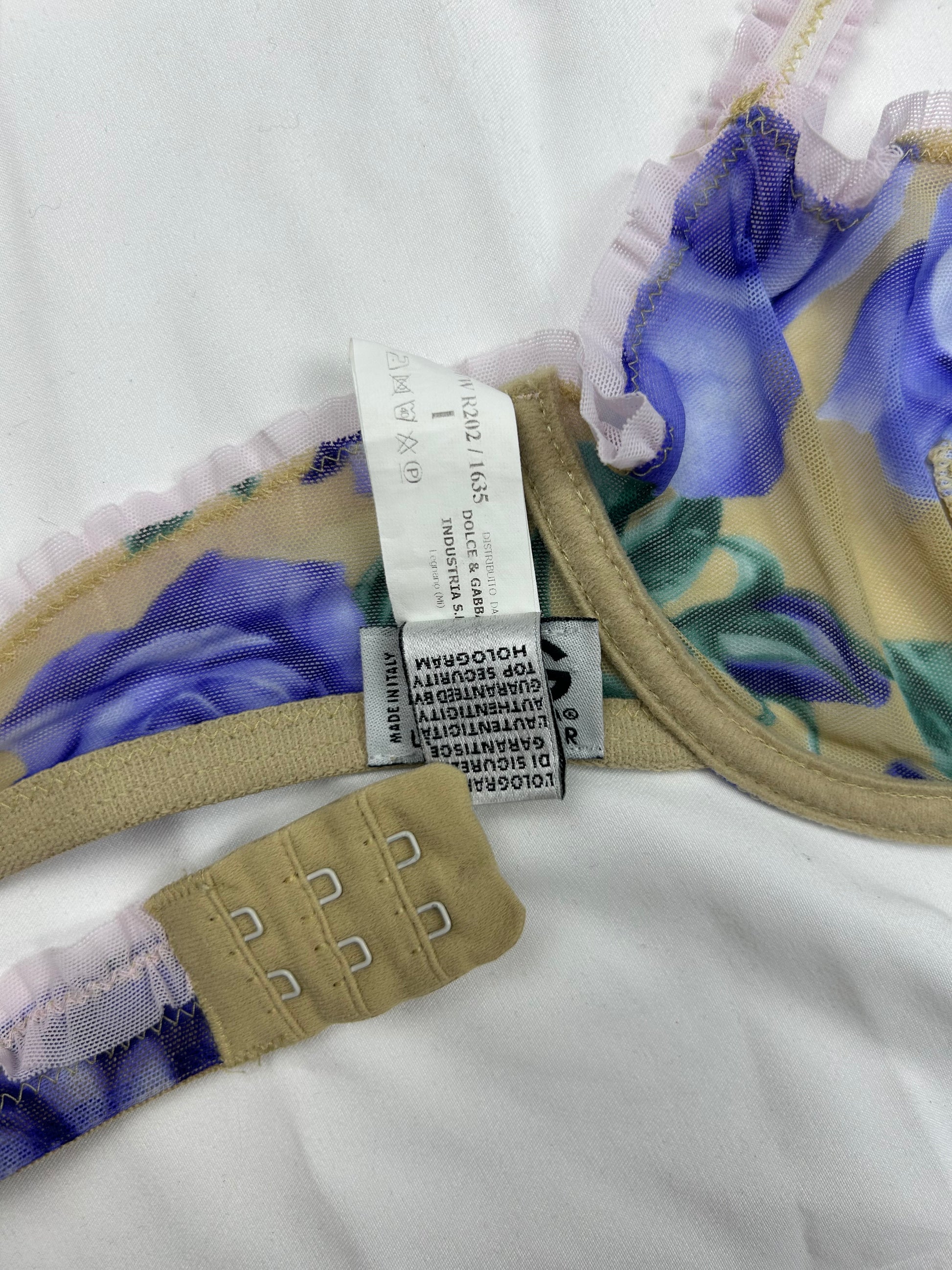 Purple floral mesh balcony vintage bra (100B)