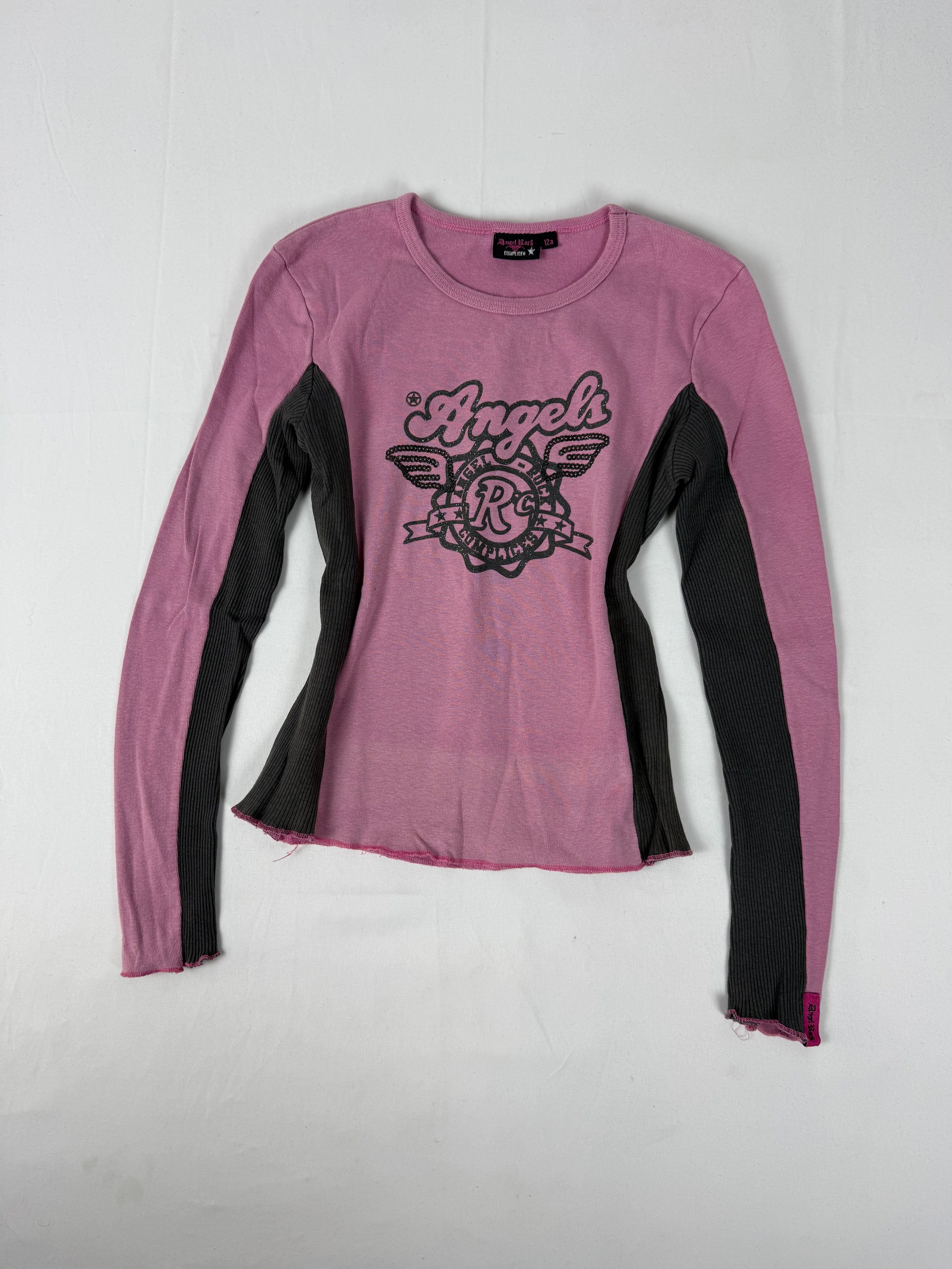 Pink graphic long sleeves top (XS)