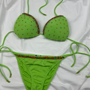 Green strass low rise bikini set (XS)
