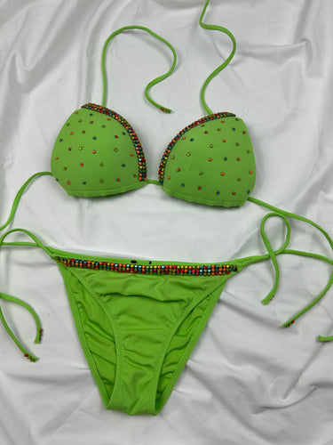 Green strass low rise bikini set (XS)