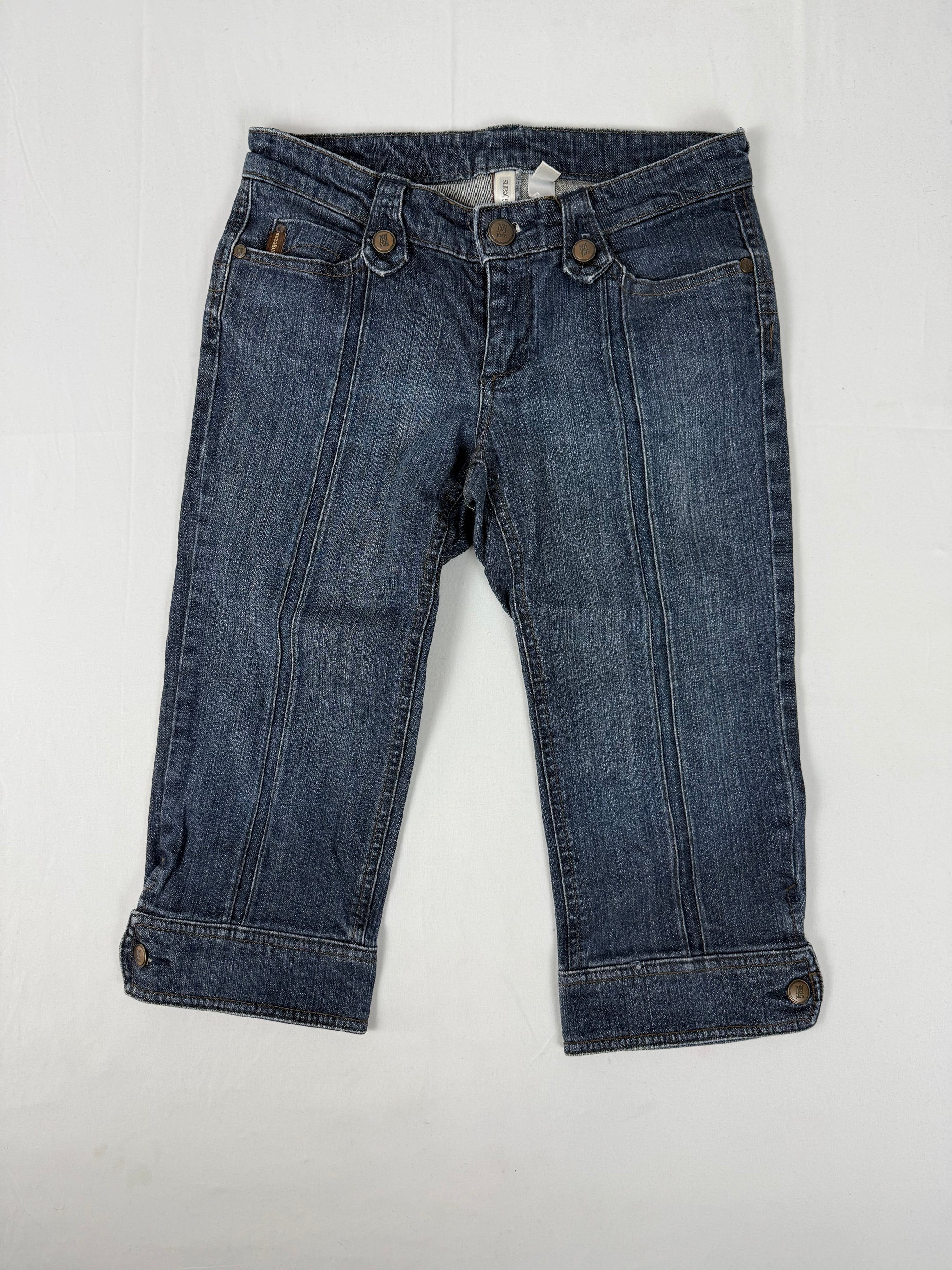 Blue denim cotton low waist capri pants (S)