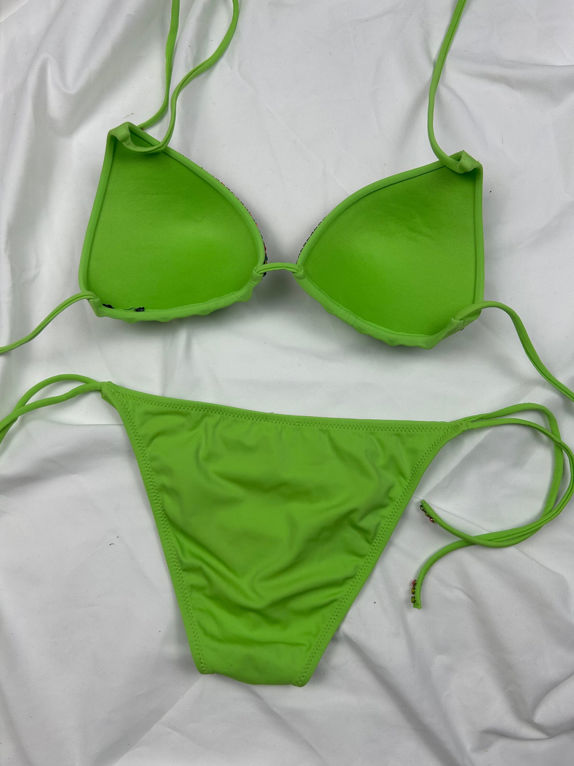 Green strass low rise bikini set (XS)