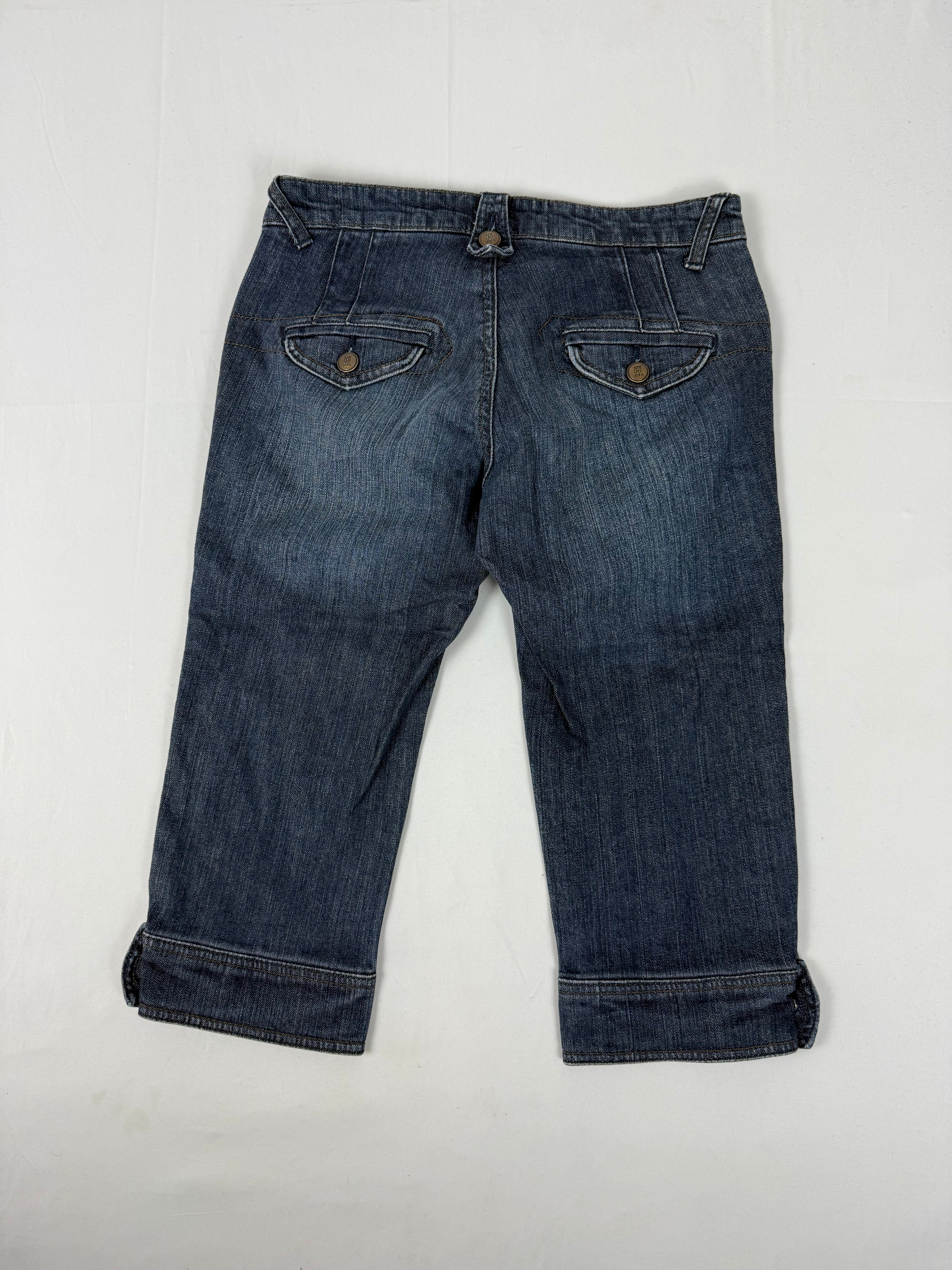 Blue denim cotton low waist capri pants (S)