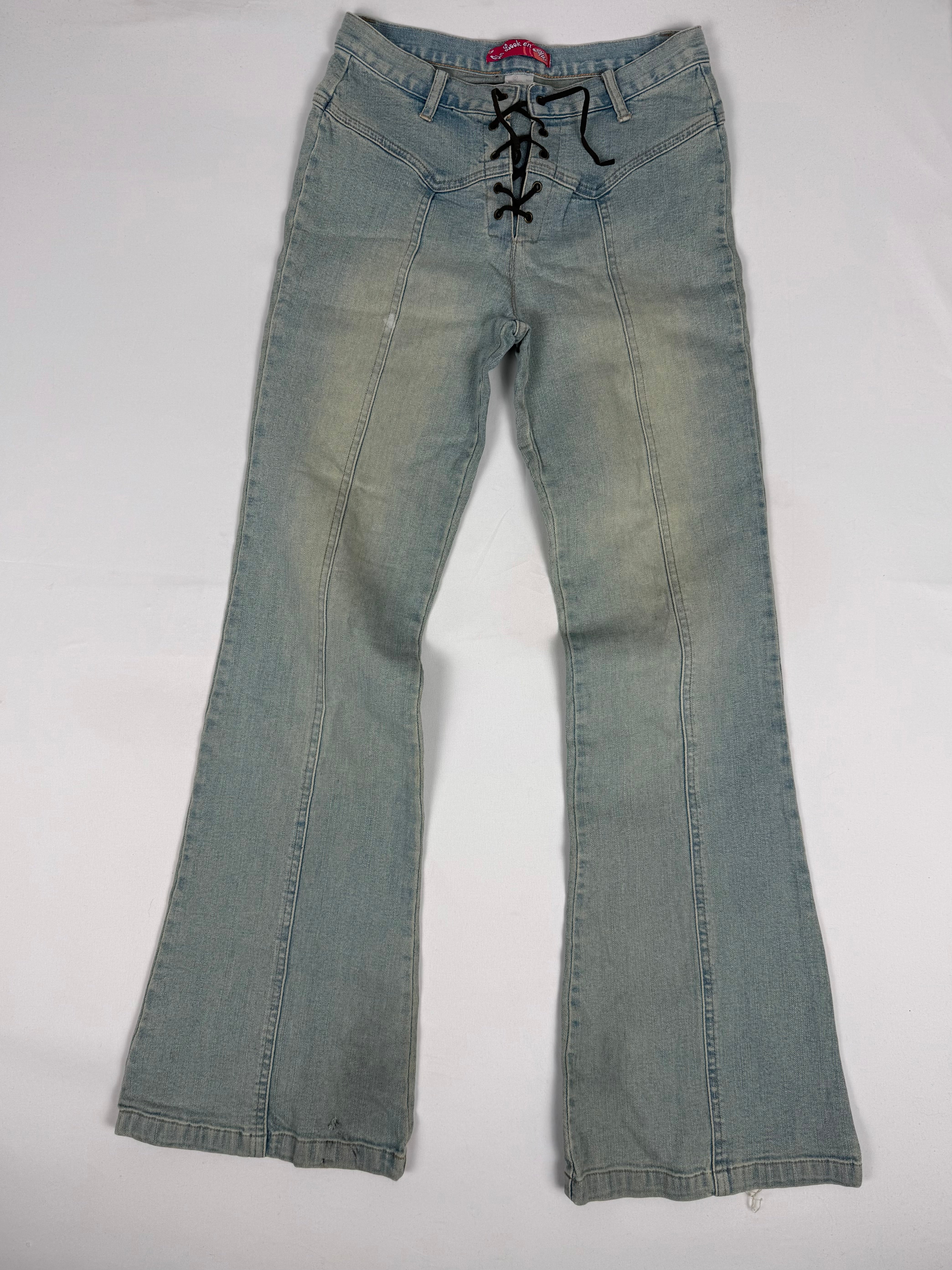 Pantalon droit taille basse en jean noir (XS)