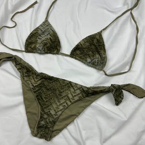 Khaki snake crochet low rise bikini set (XL)