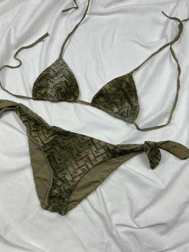 Khaki snake crochet low rise bikini set (XL)