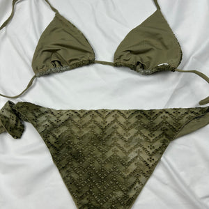 Khaki snake crochet low rise bikini set (XL)
