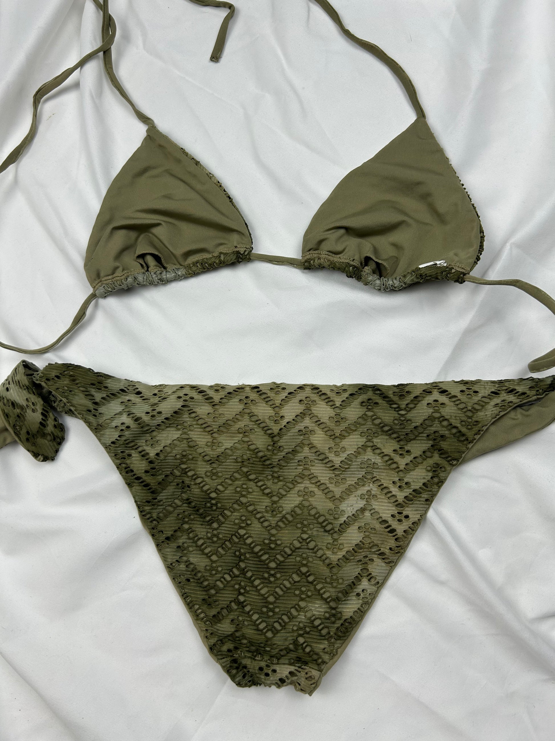 Khaki snake crochet low rise bikini set (XL)