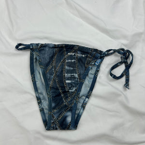 Blue denim print low rise bikini bottom (S)
