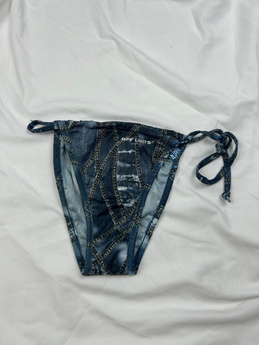 Blue denim print low rise bikini bottom (S)