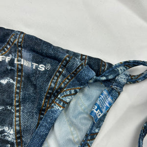 Blue denim print low rise bikini bottom (S)