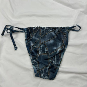 Blue denim print low rise bikini bottom (S)