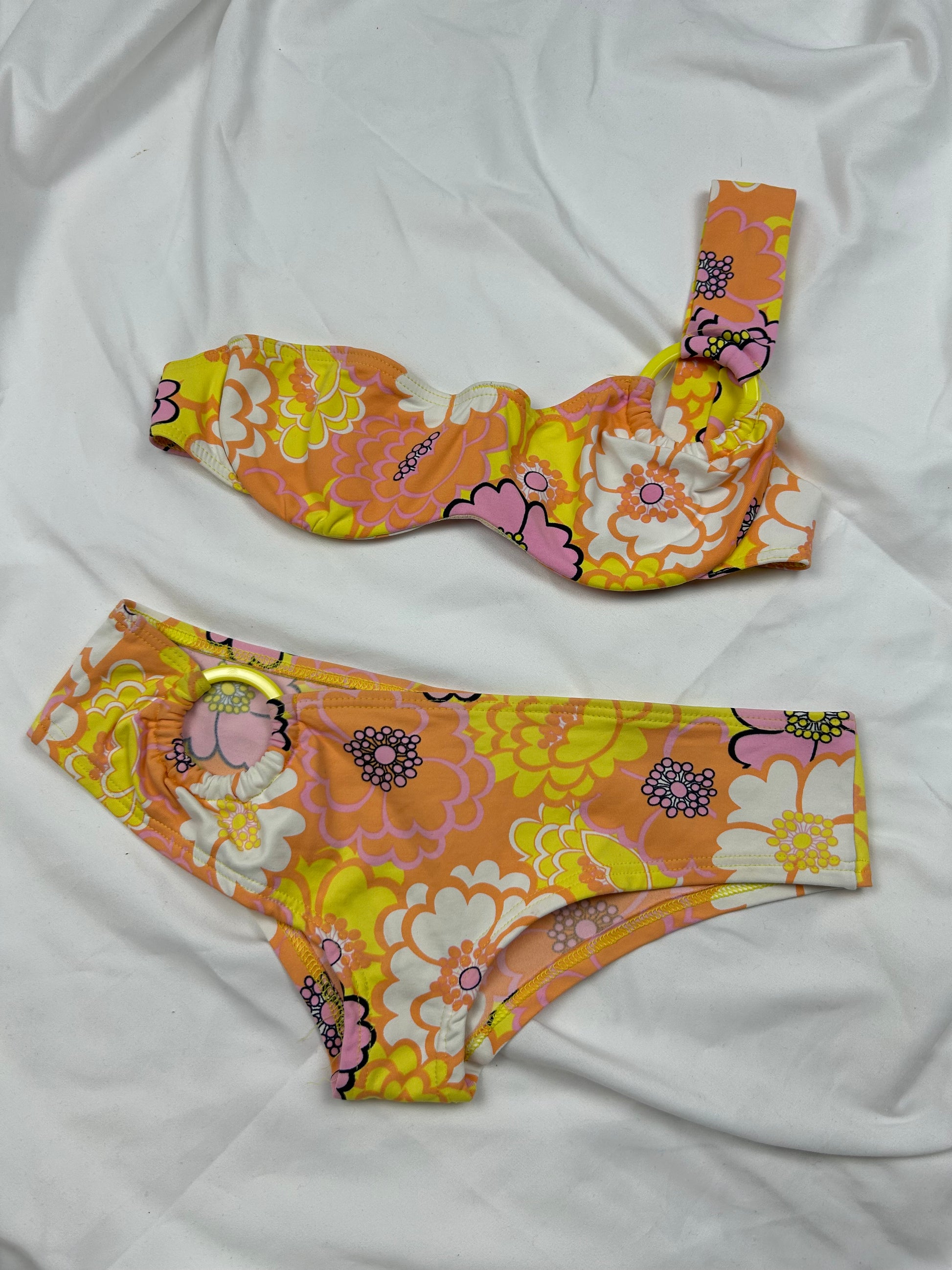 Orange floral low rise bikini set (S)