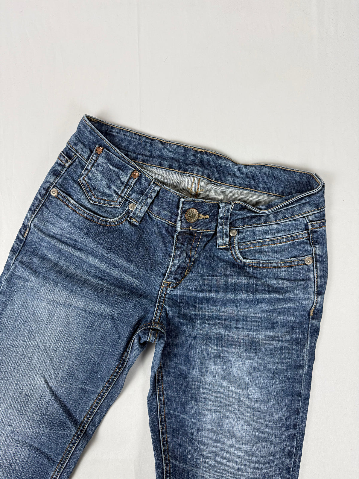 Blue denim low rise skinny pants (S)
