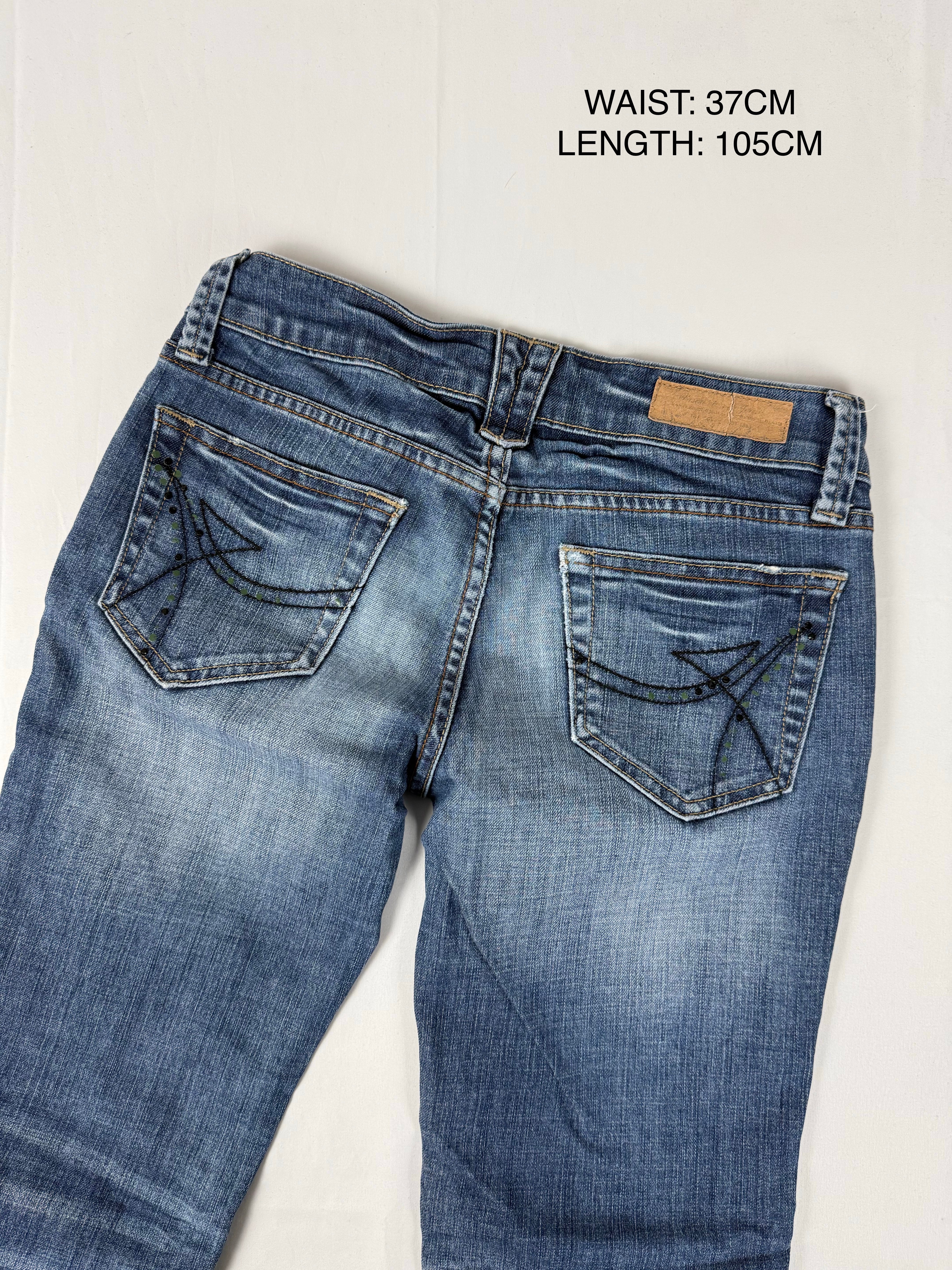 Blue denim low rise skinny pants (S)