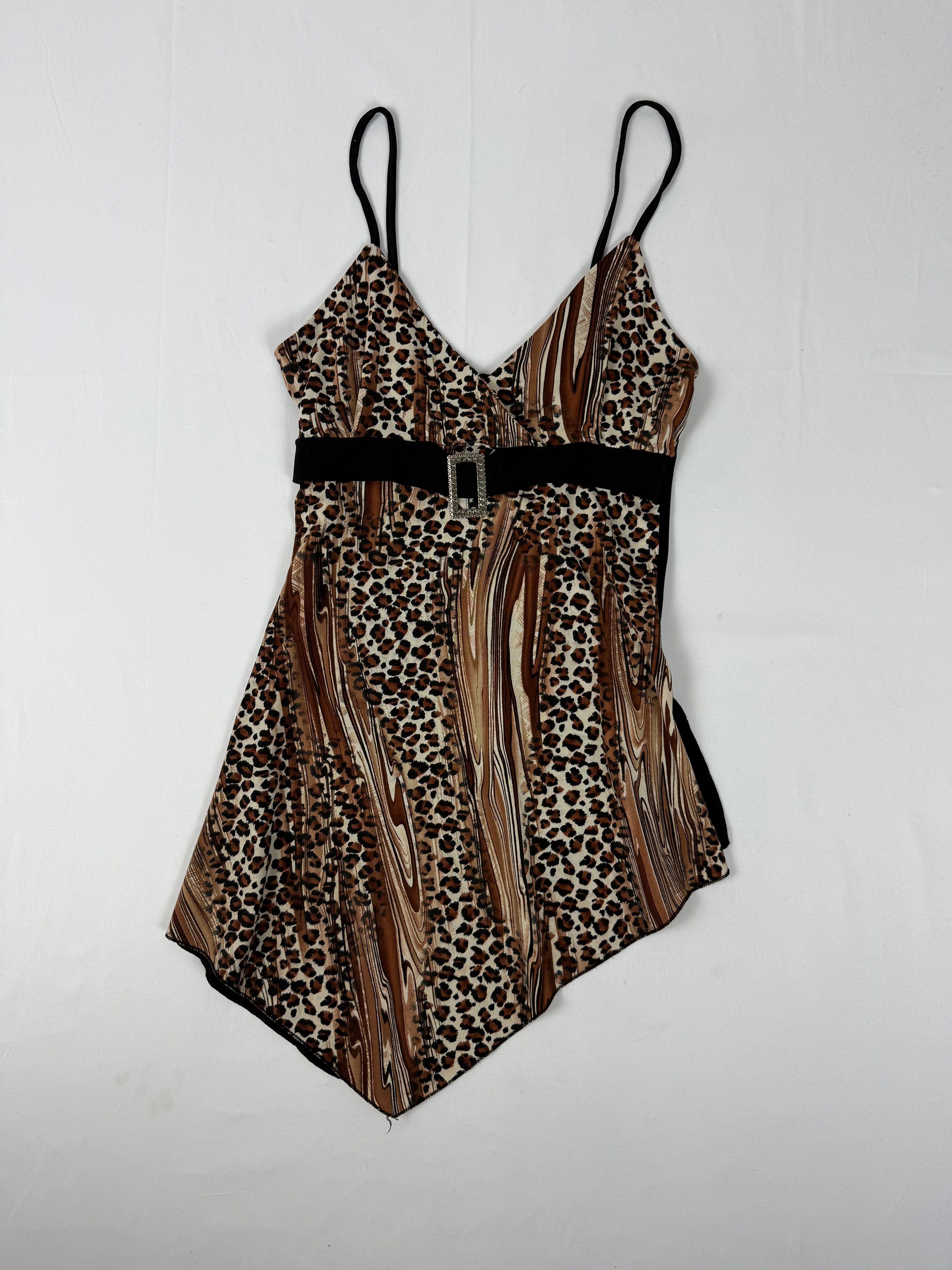 Beige asymmetric animal print top (S/M)