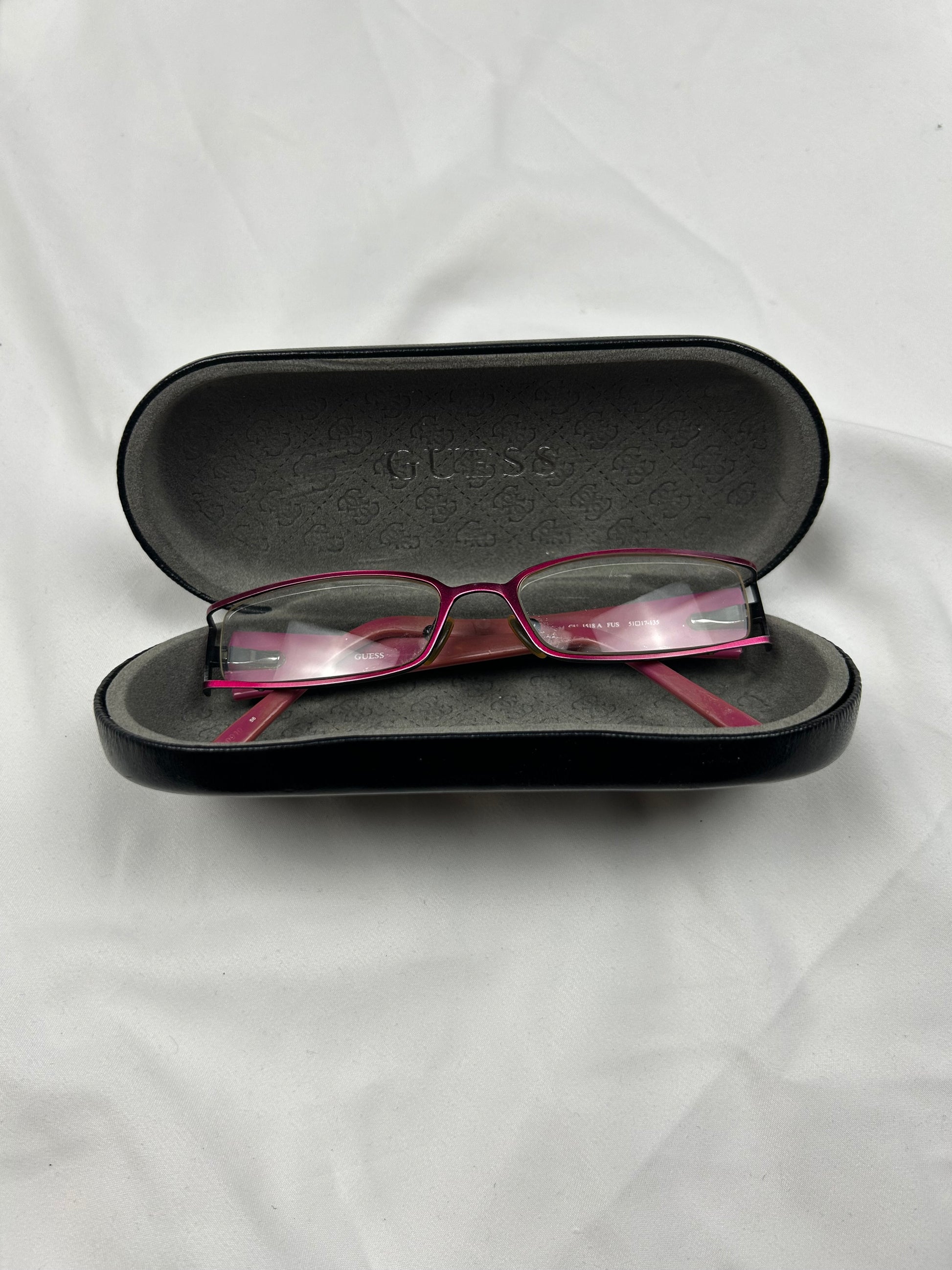2000s pink office siren glasses (with prescription)