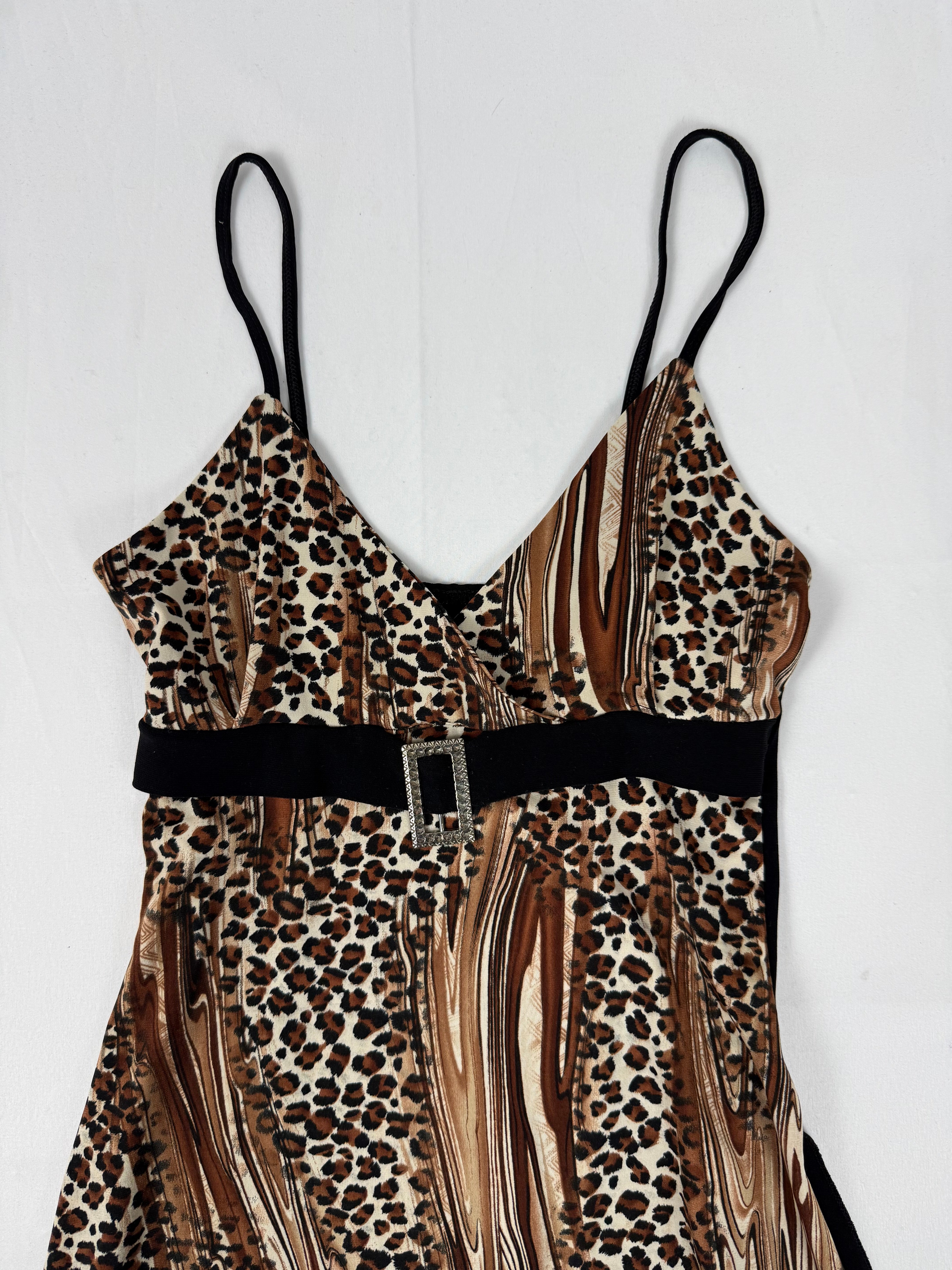 Beige asymmetric animal print top (S/M)