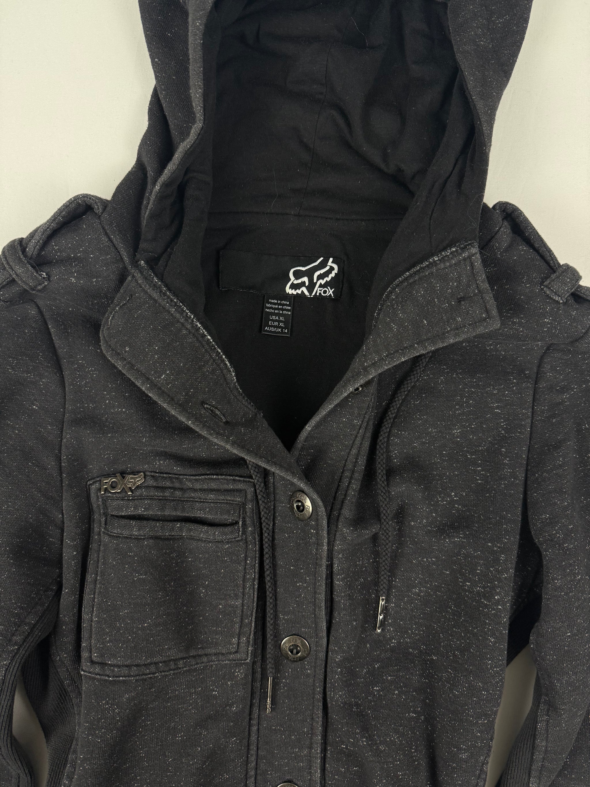 Grey cotton vintage hooded jacket (XL)
