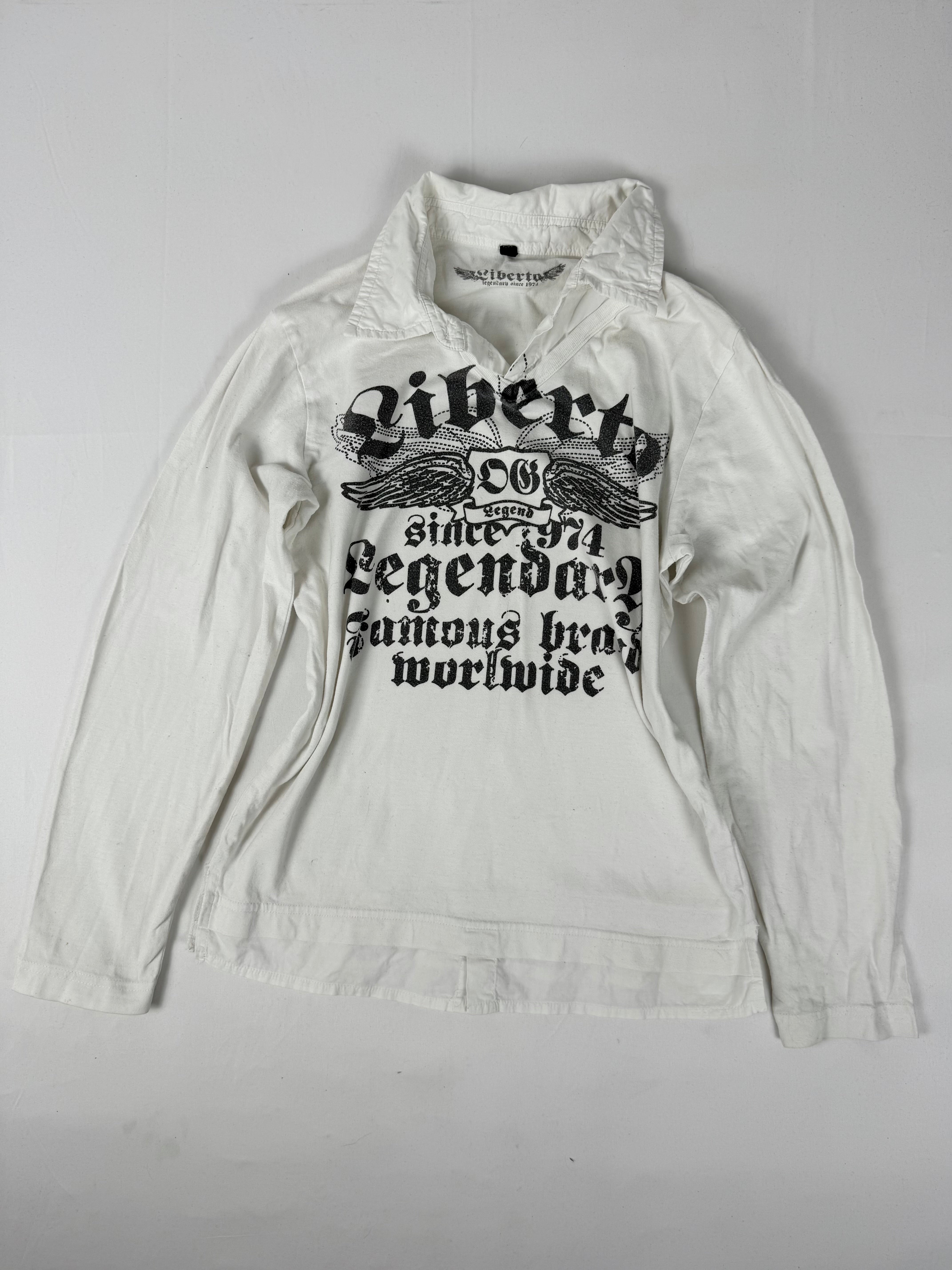 White graphic cotton polo long sleeves top (M/L)