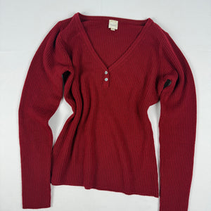 Red ribbed V neck jumper (M)