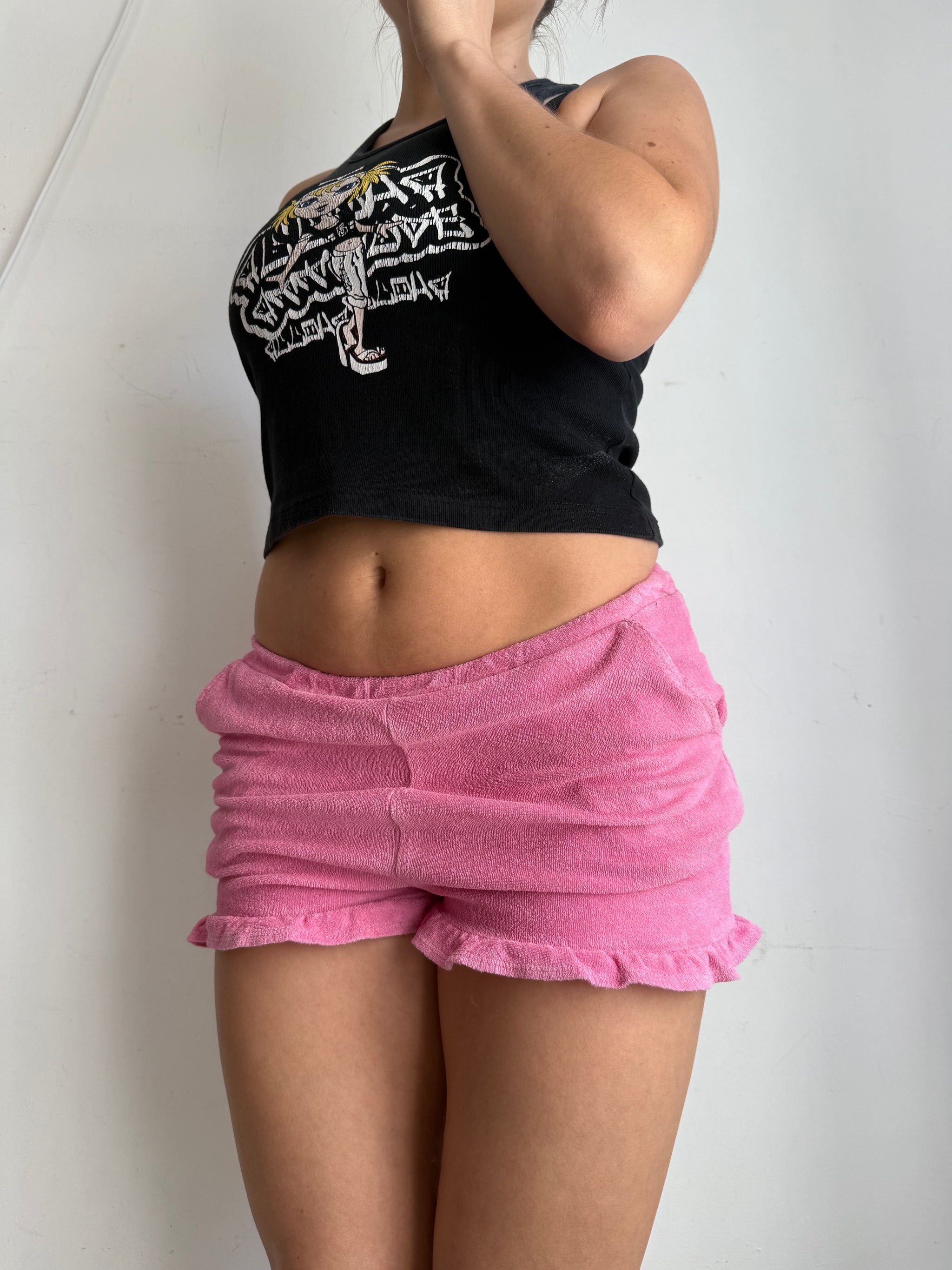 Pink velvet low rise mini short (S)