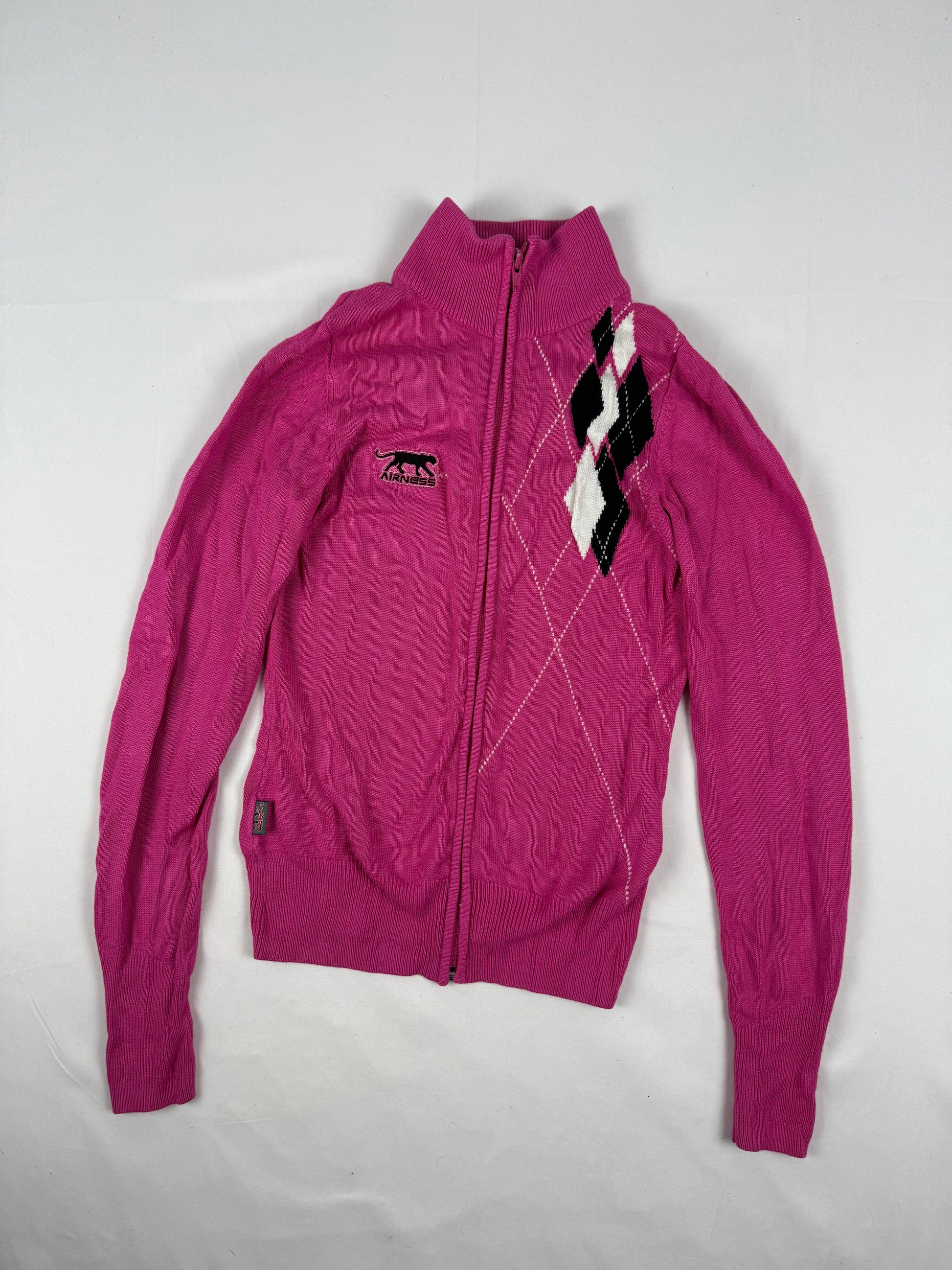 Pink logo tight fit zip up cardigan jumper (XS)