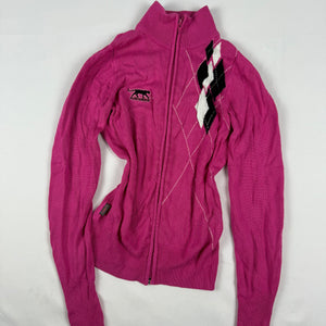 Pink logo tight fit zip up cardigan jumper (XS)