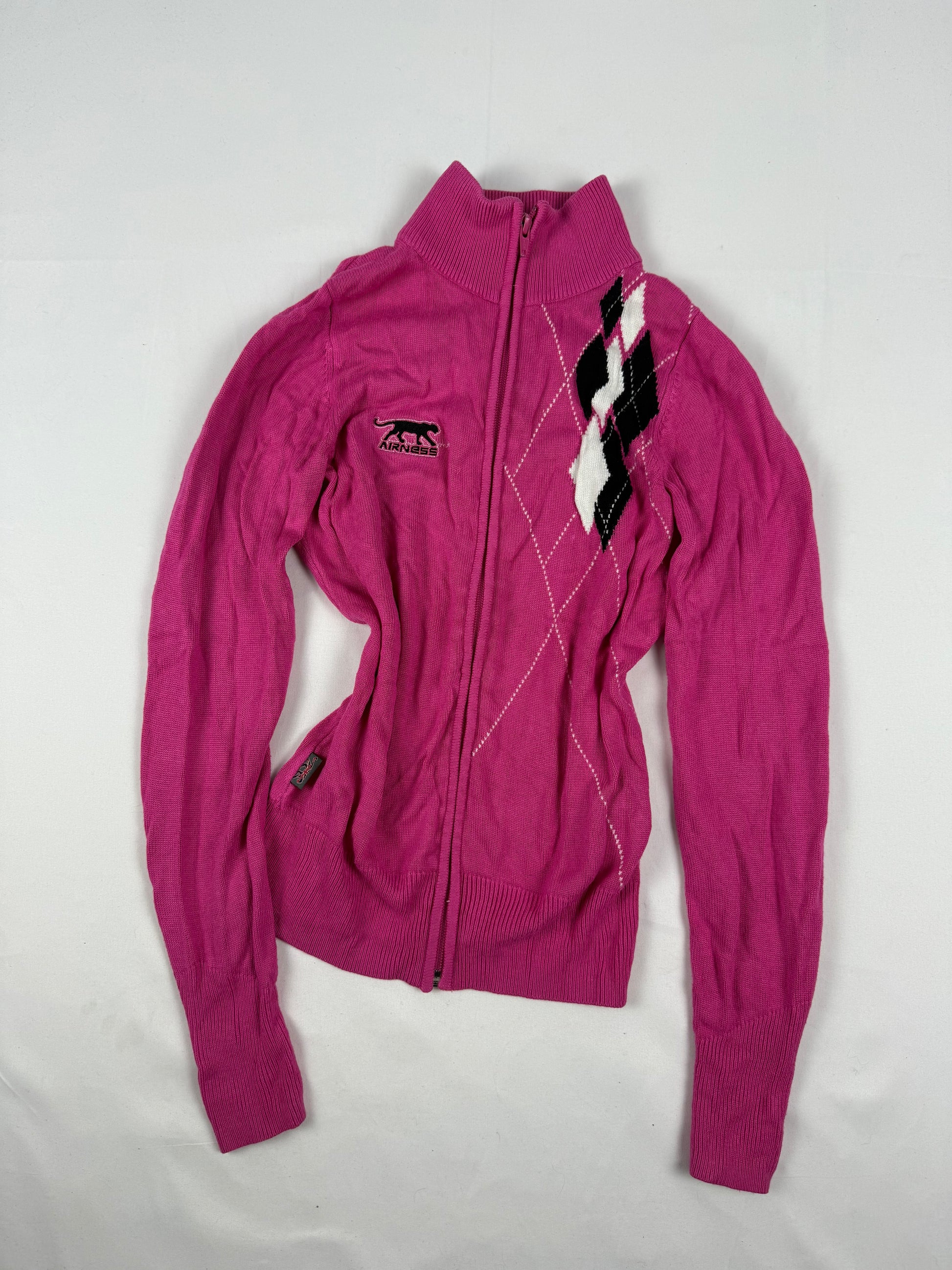 Pink logo tight fit zip up cardigan jumper (XS)