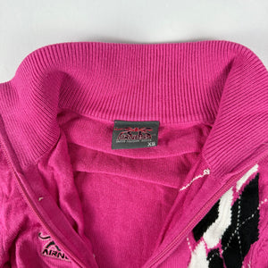 Pink logo tight fit zip up cardigan jumper (XS)