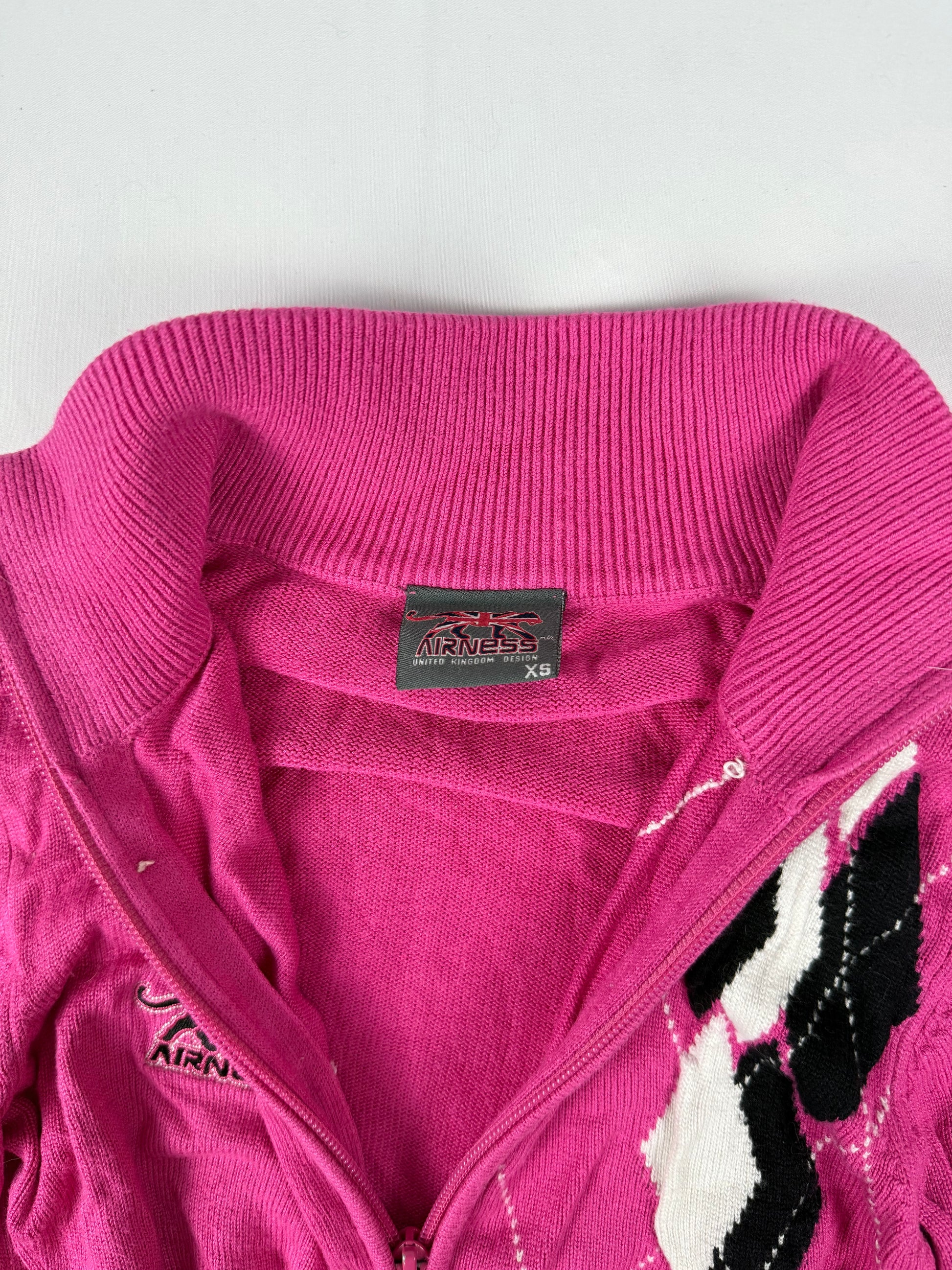 Pink logo tight fit zip up cardigan jumper (XS)