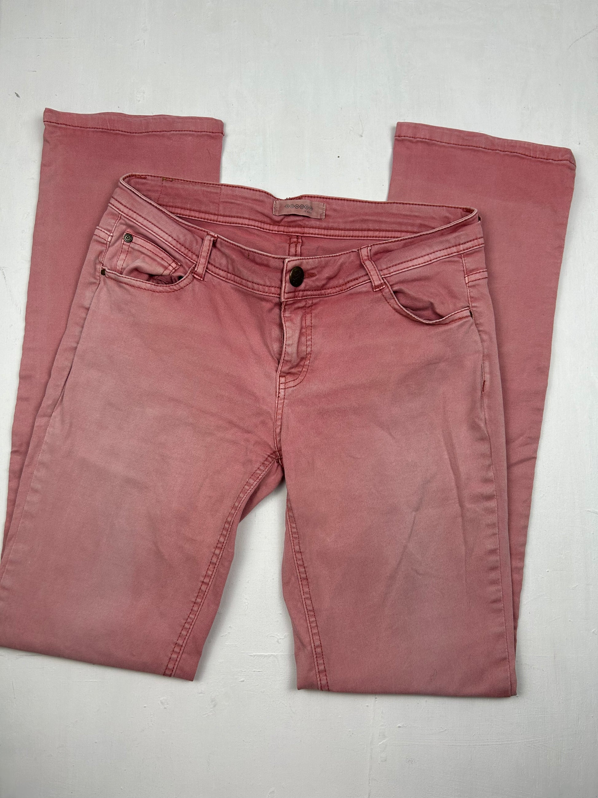 Pink low waist straight legs denim pants (M)