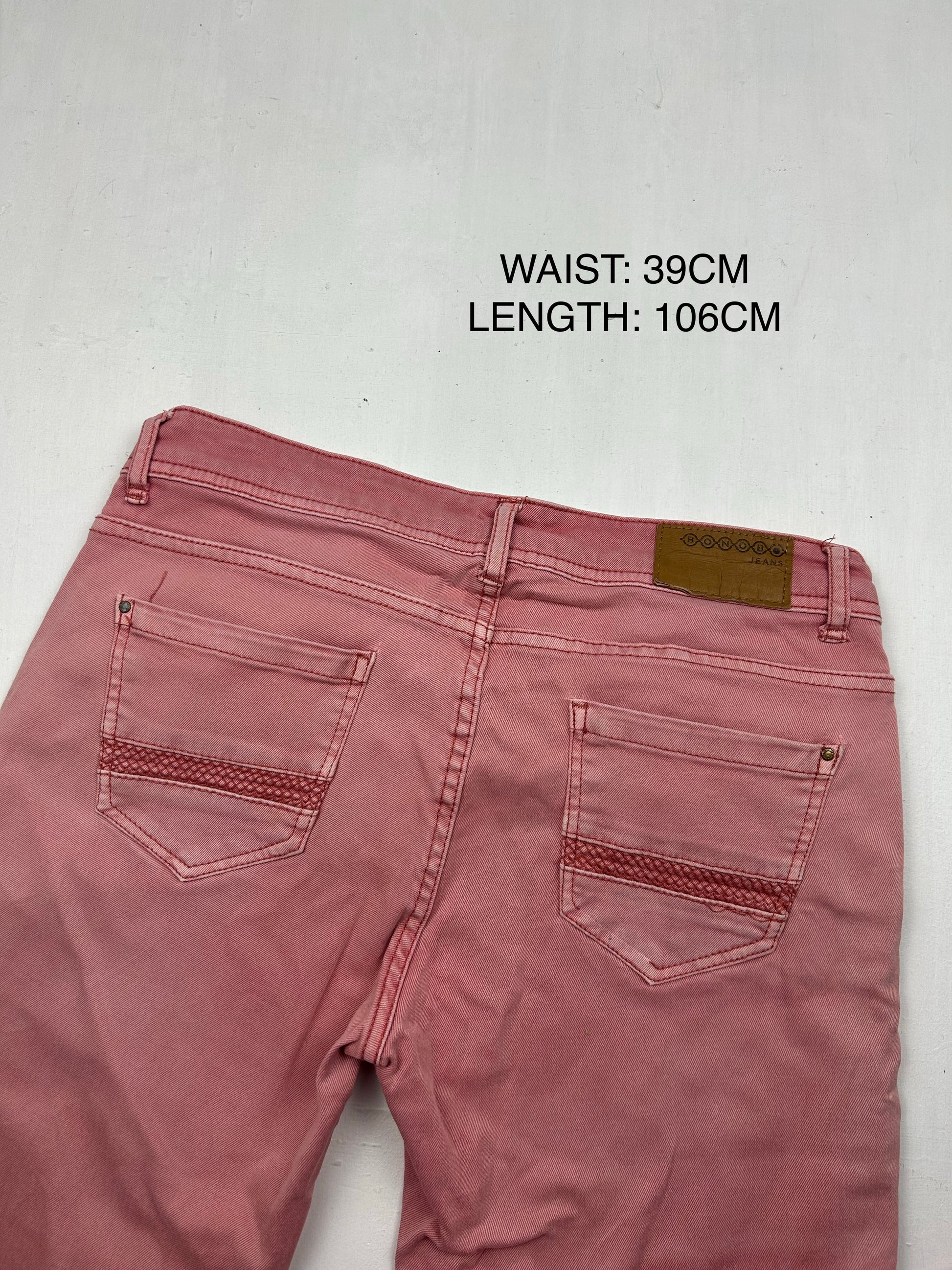 Pink low waist straight legs denim pants (M)