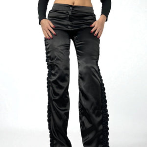 Black silky low rise bootcut office pants (M)