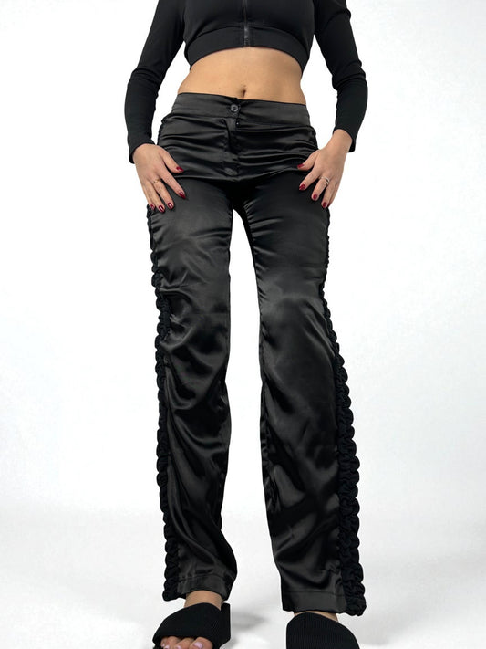 Black silky low rise bootcut office pants (M)