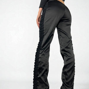 Black silky low rise bootcut office pants (M)