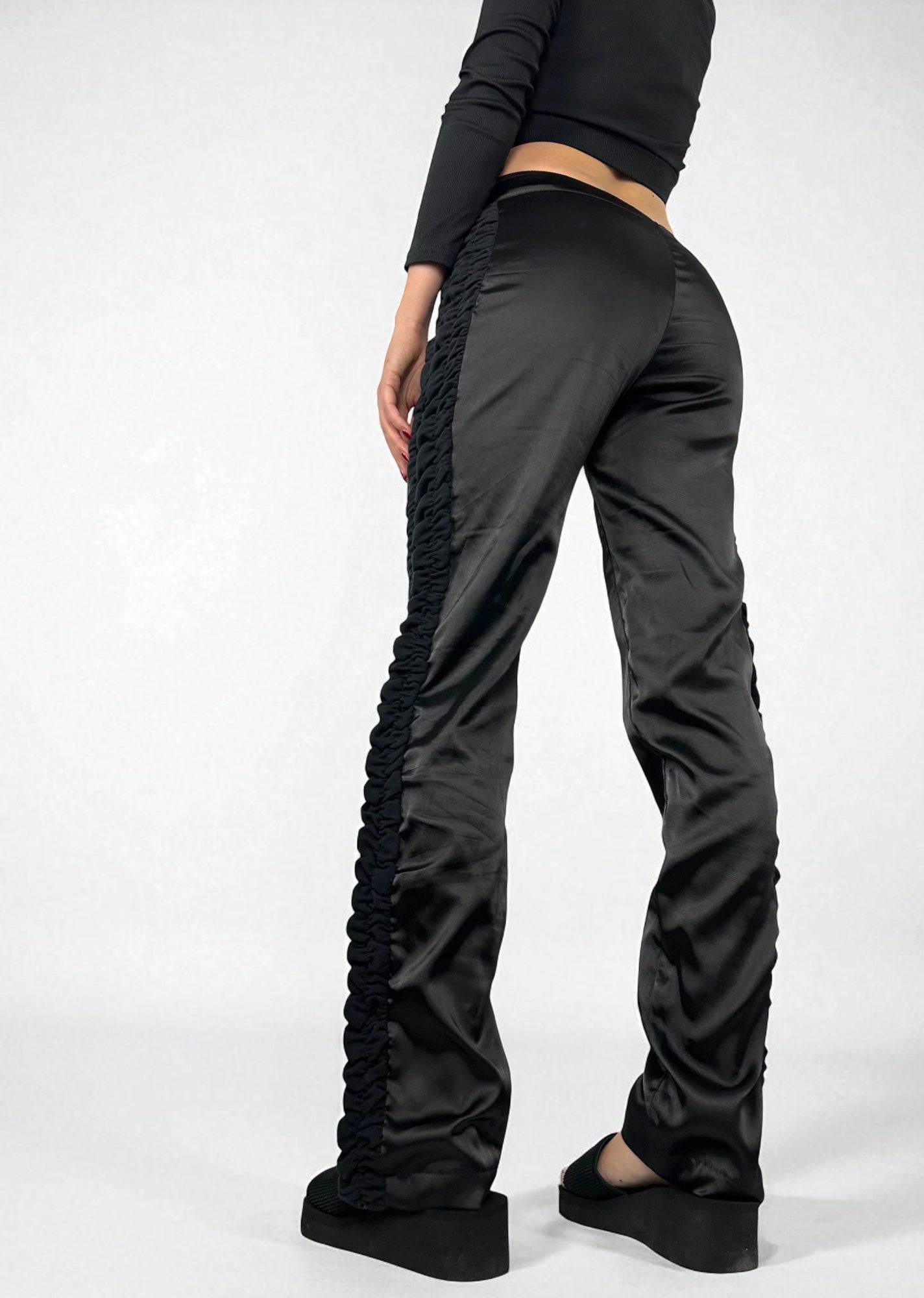 Black silky low rise bootcut office pants (M)