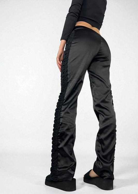 Black silky low rise bootcut office pants (M)