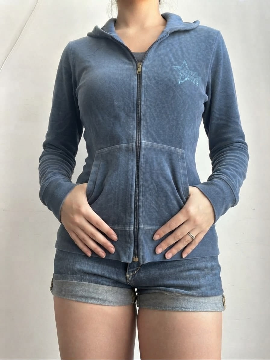 Blue velvet zip up sweatshirt (M)