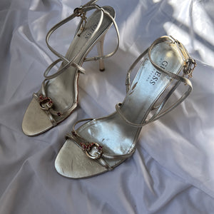 Gold butterfly charms leather heels (38)