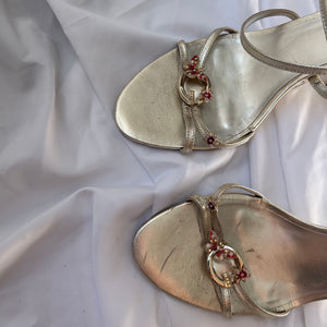 Gold butterfly charms leather heels (38)