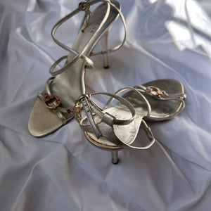 Gold butterfly charms leather heels (38)