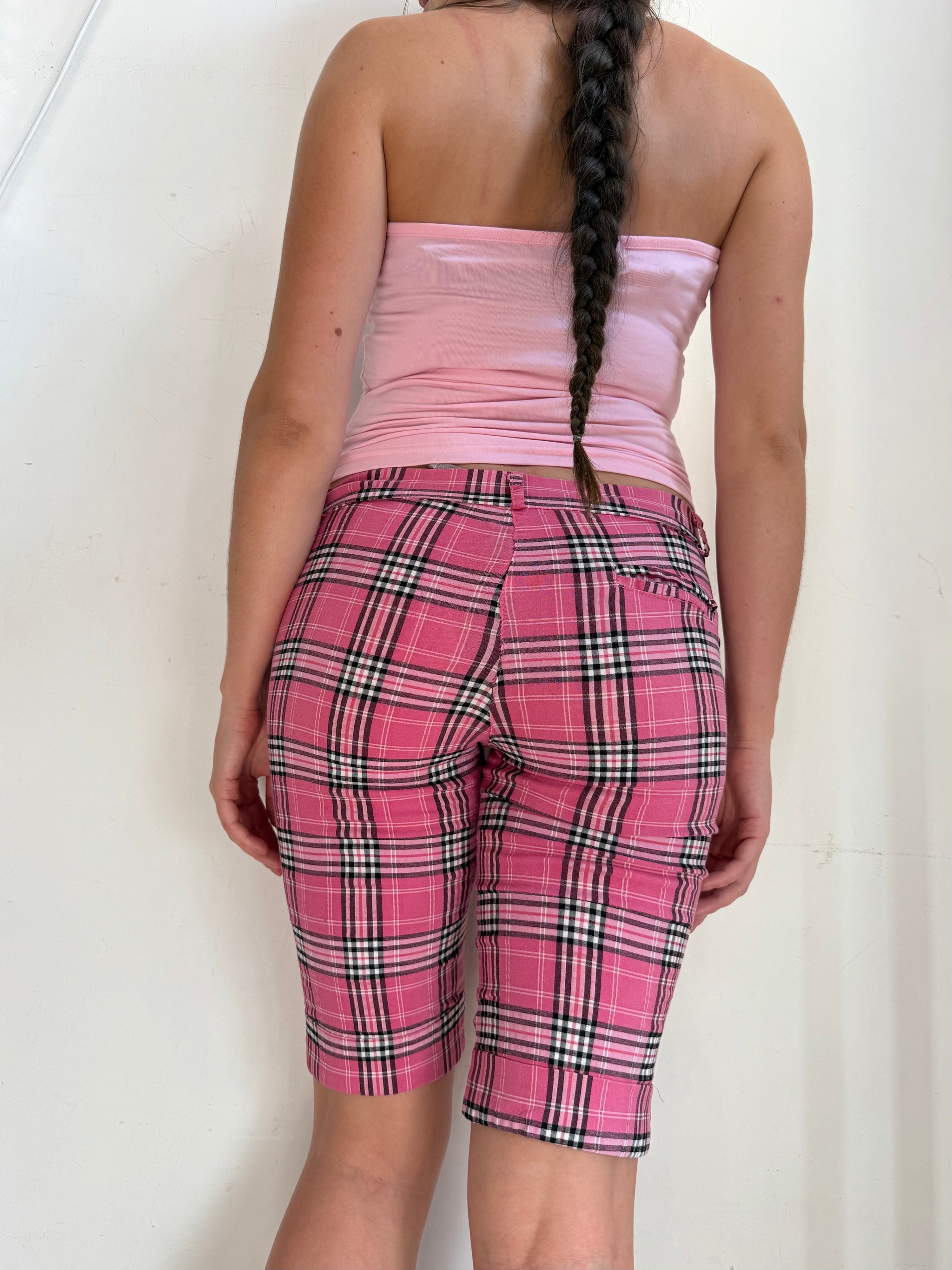 Pink check print low rise mid short (S/M)